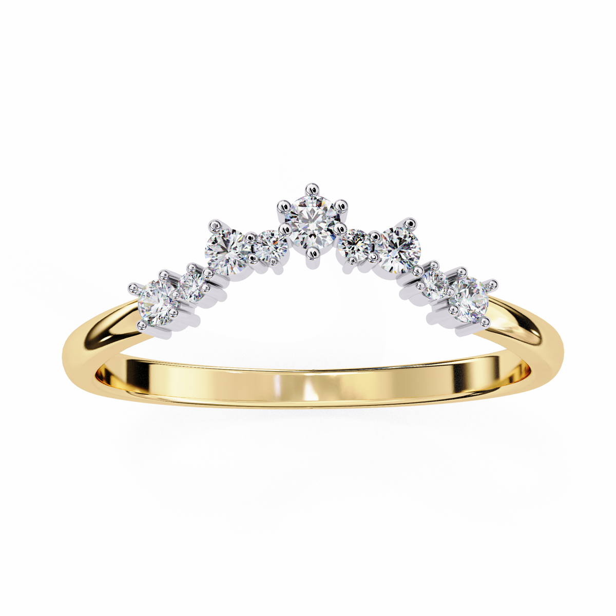 Gold ring with diamond accents on a white background