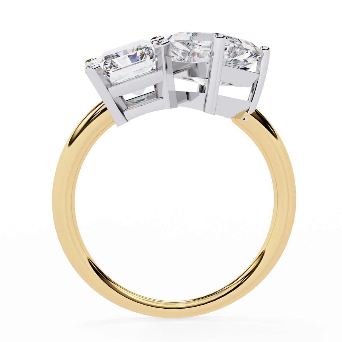 Gold ring with a diamond in a four-prong setting on a white background