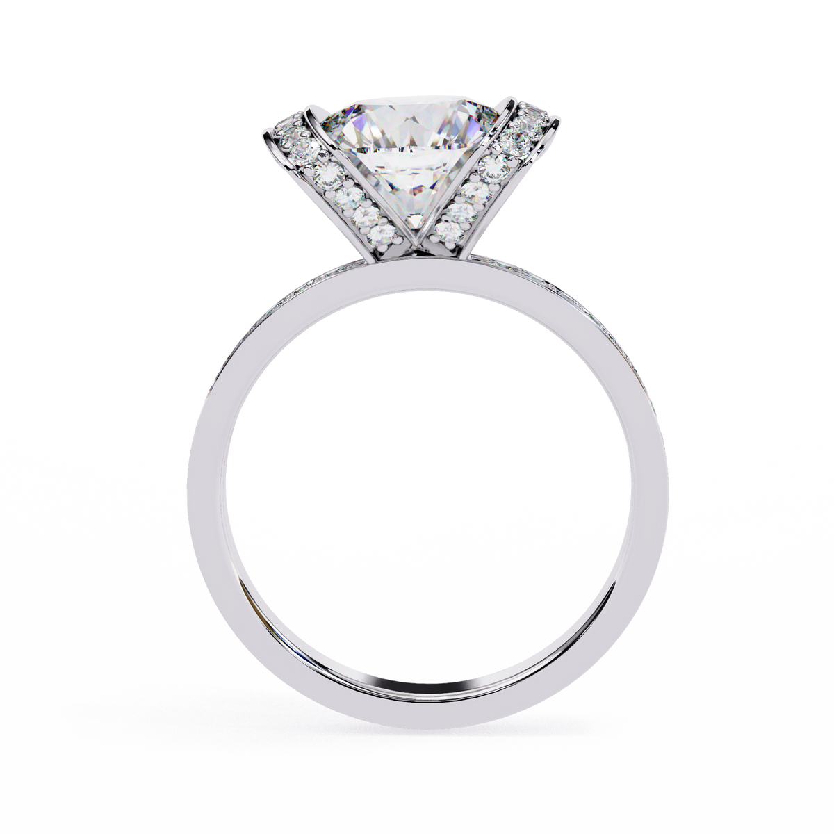 Silver ring with a diamond on a white background
