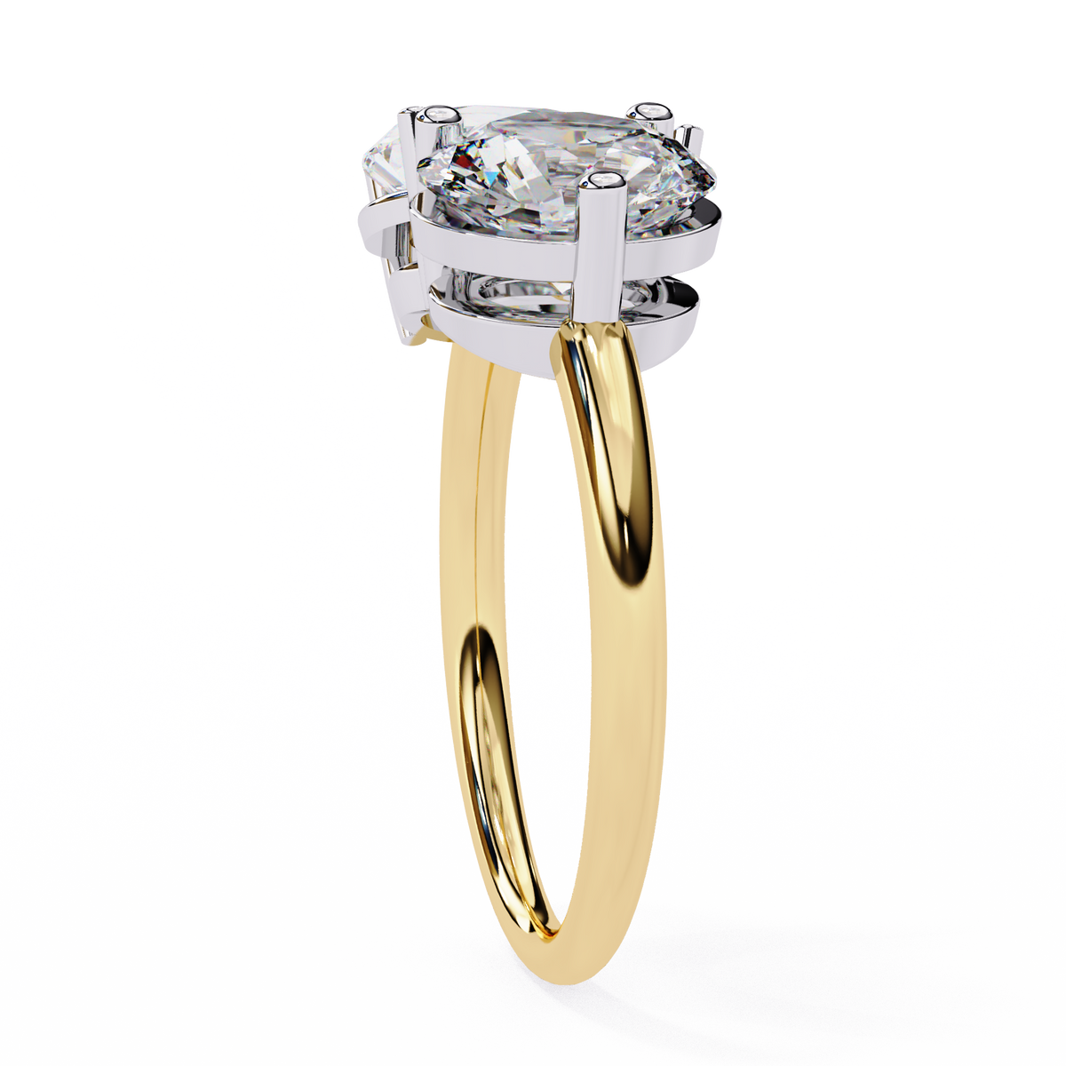 Gold and silver ring with a large diamond on a white background