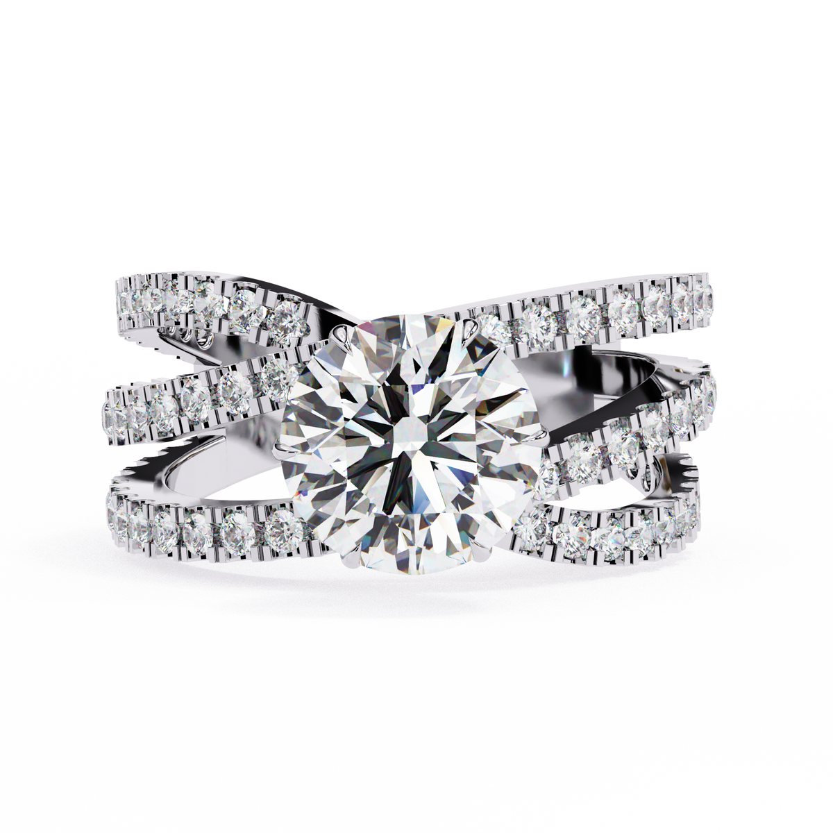 Round Lab Grown Diamond Crossover Bypass Statement Ring