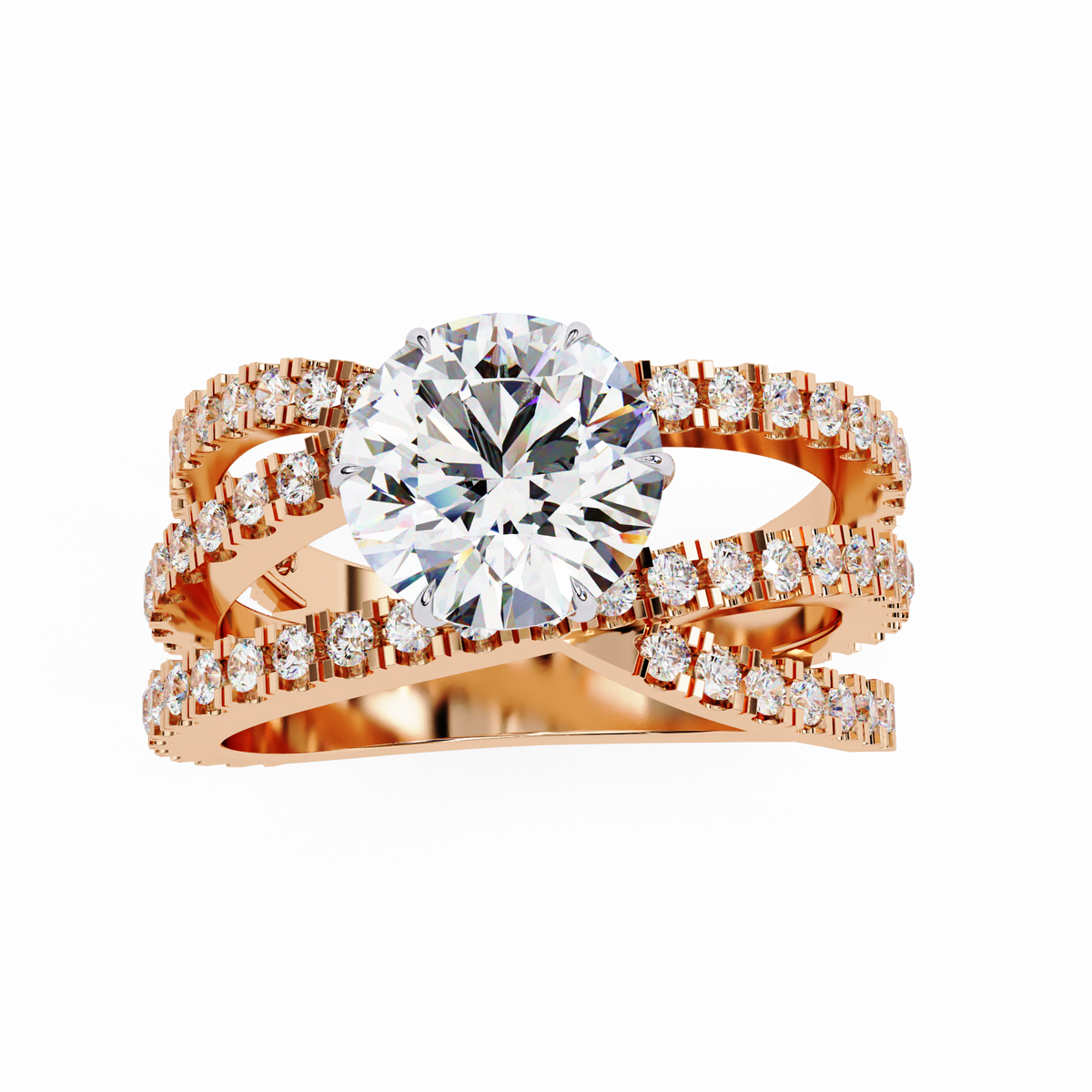Round Lab Grown Diamond Crossover Bypass Statement Ring
