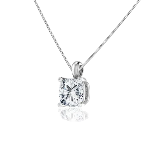 Cushion Cut Lab Diamond 4 Claw Drop Pendant