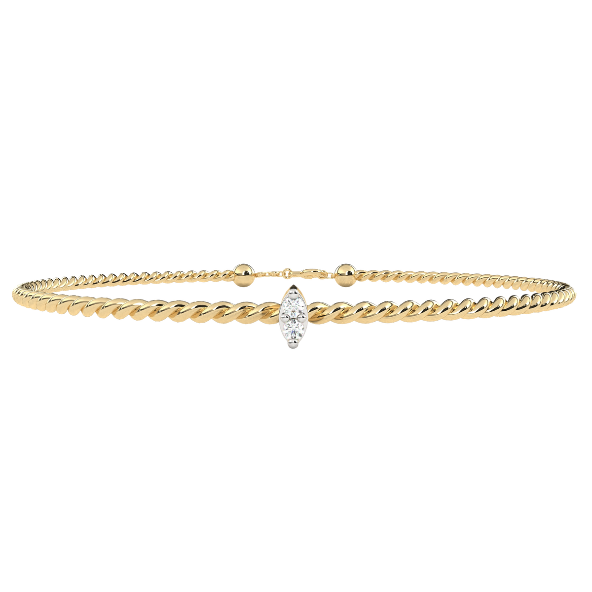 Round Lab-Grown Diamond Twisted Cable Open Cuff Bangle 0.01 CT