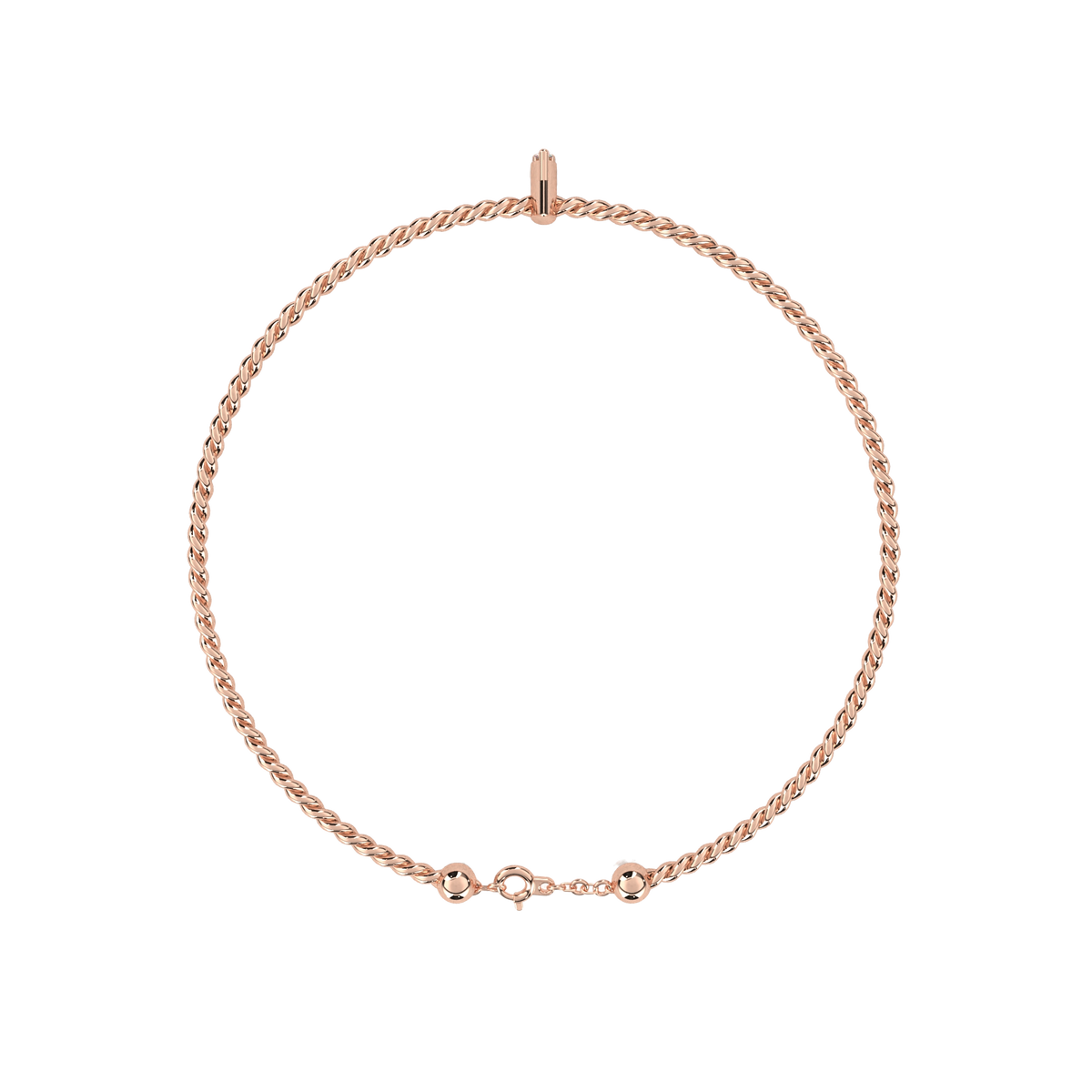 Rose gold necklace on a white background