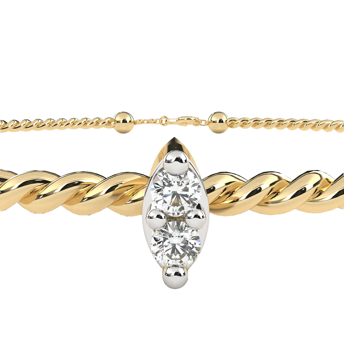 Round Lab-Grown Diamond Twisted Cable Open Cuff Bangle 0.01 CT