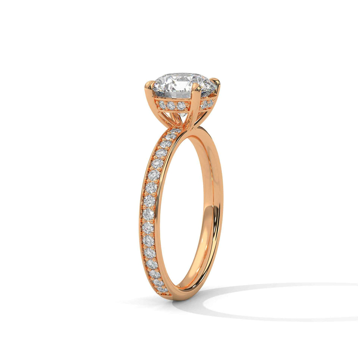 Round Cut Engagement Ring with Hidden Halo and Pavé Diamond