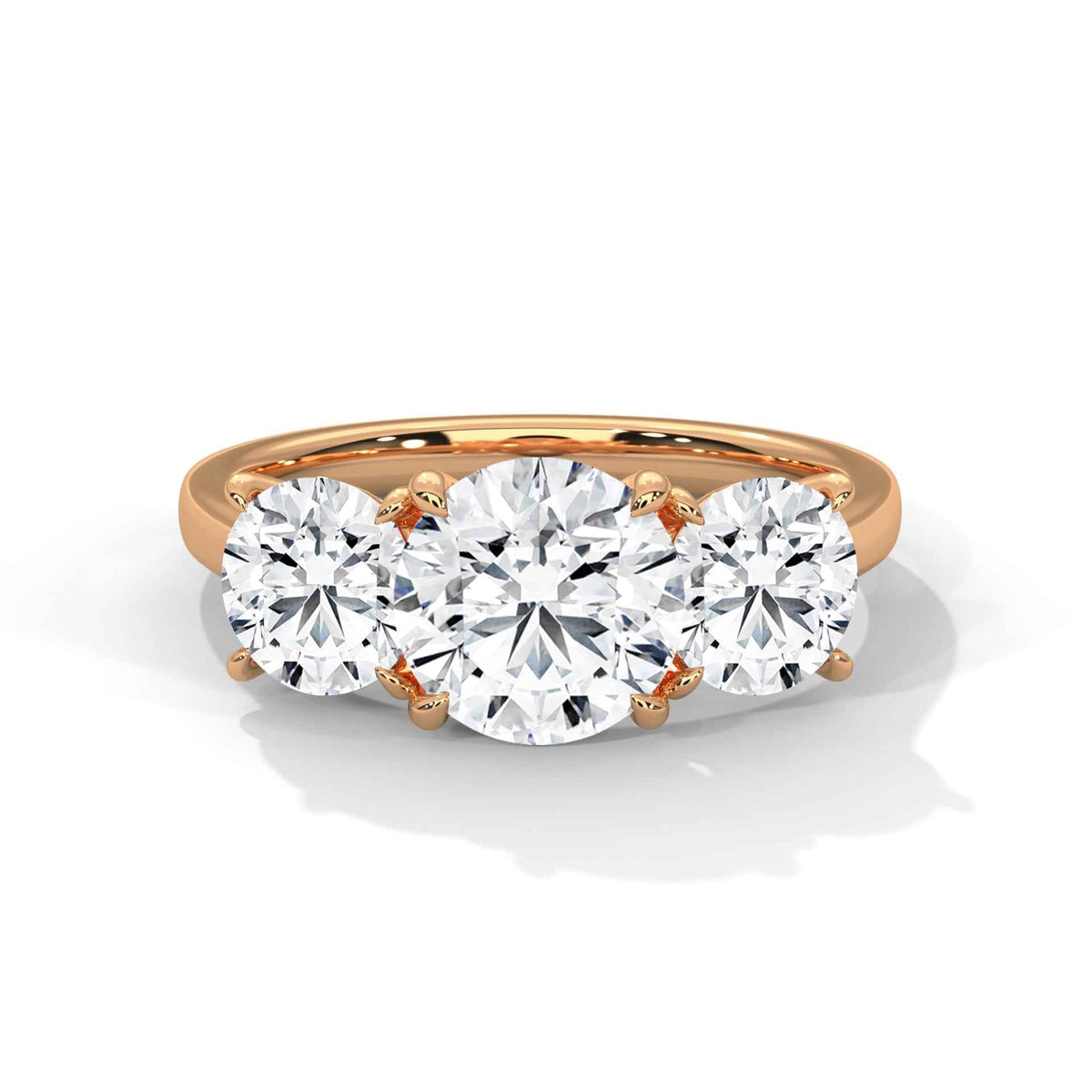 Three-Stone Round Cut Diamond Engagement Ring with Cathedral