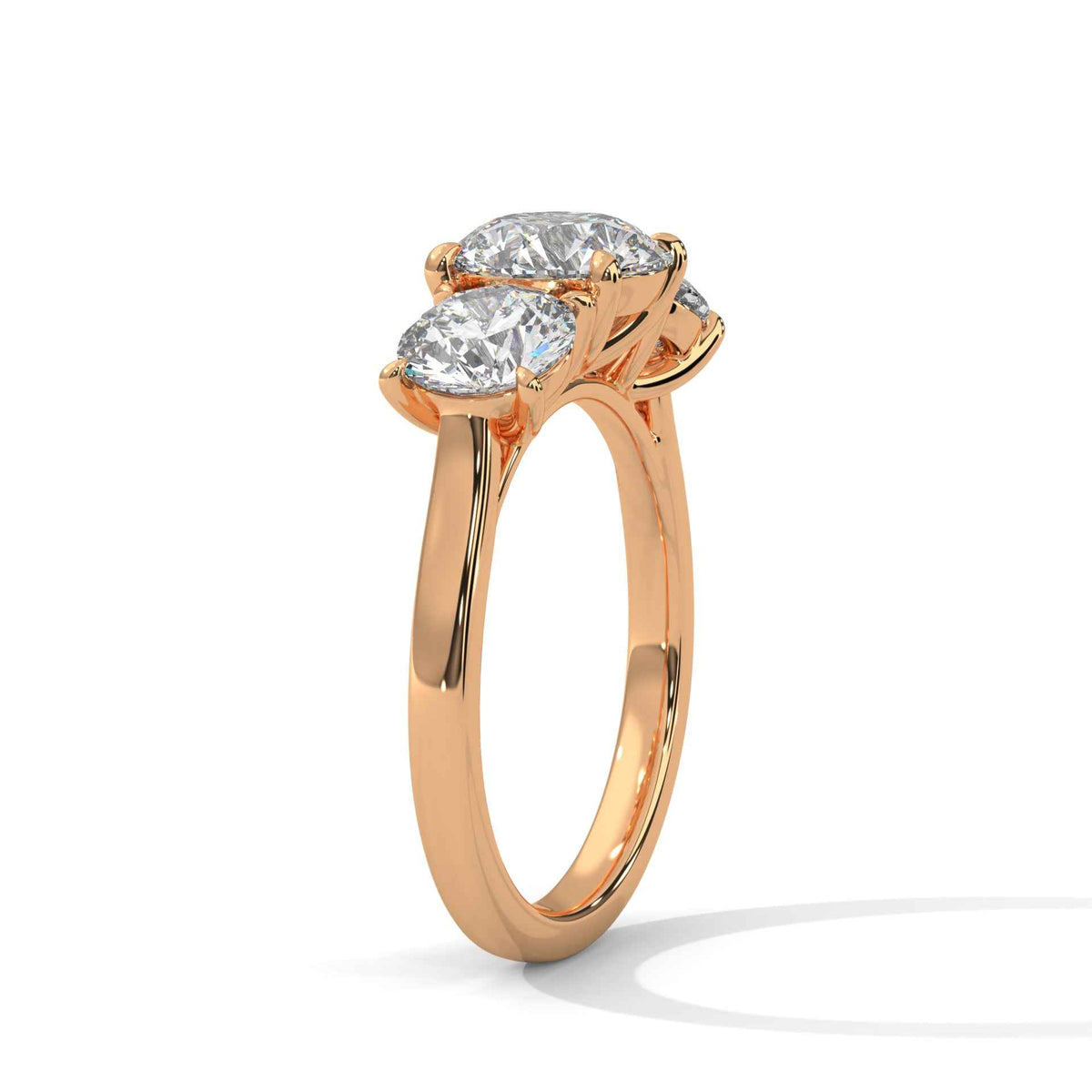 Three-Stone Round Cut Diamond Engagement Ring with Cathedral
