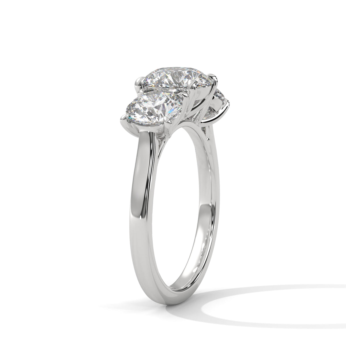 Silver ring with a large diamond on a white background