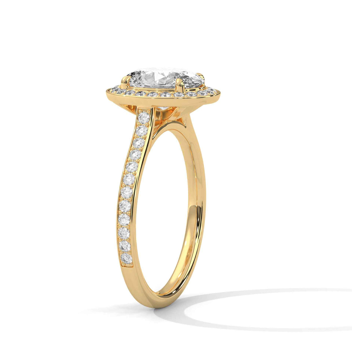 Oval Cut Diamond Halo Engagement Ring with Sparkling Pavé Band