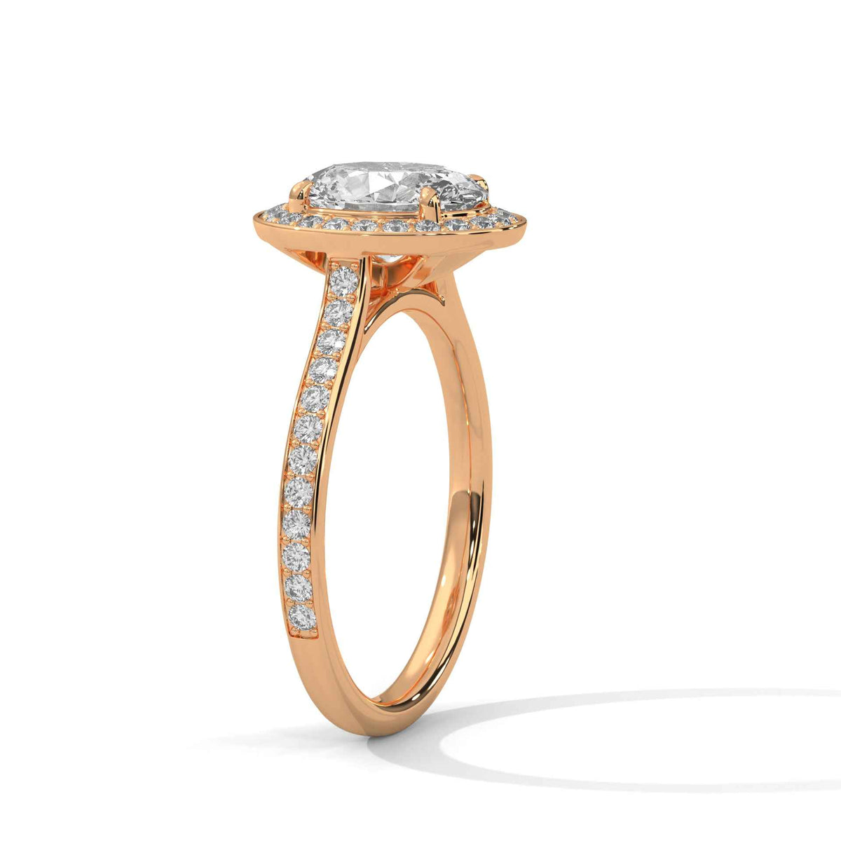 Oval Cut Diamond Halo Engagement Ring with Sparkling Pavé Band