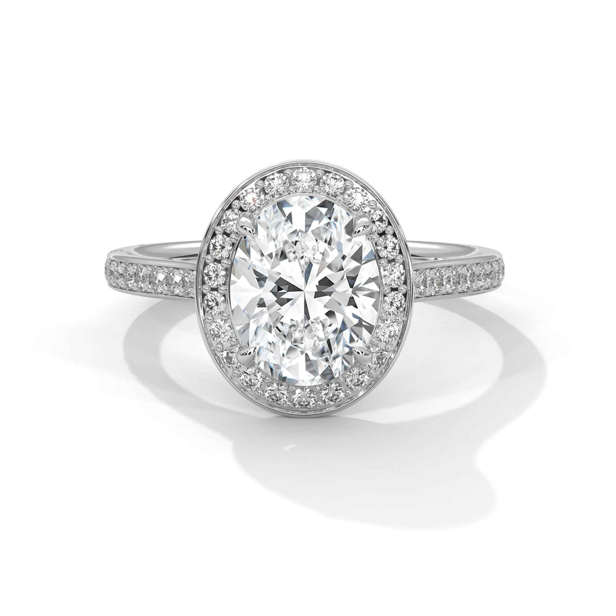 Oval Cut Diamond Halo Engagement Ring with Sparkling Pavé Band