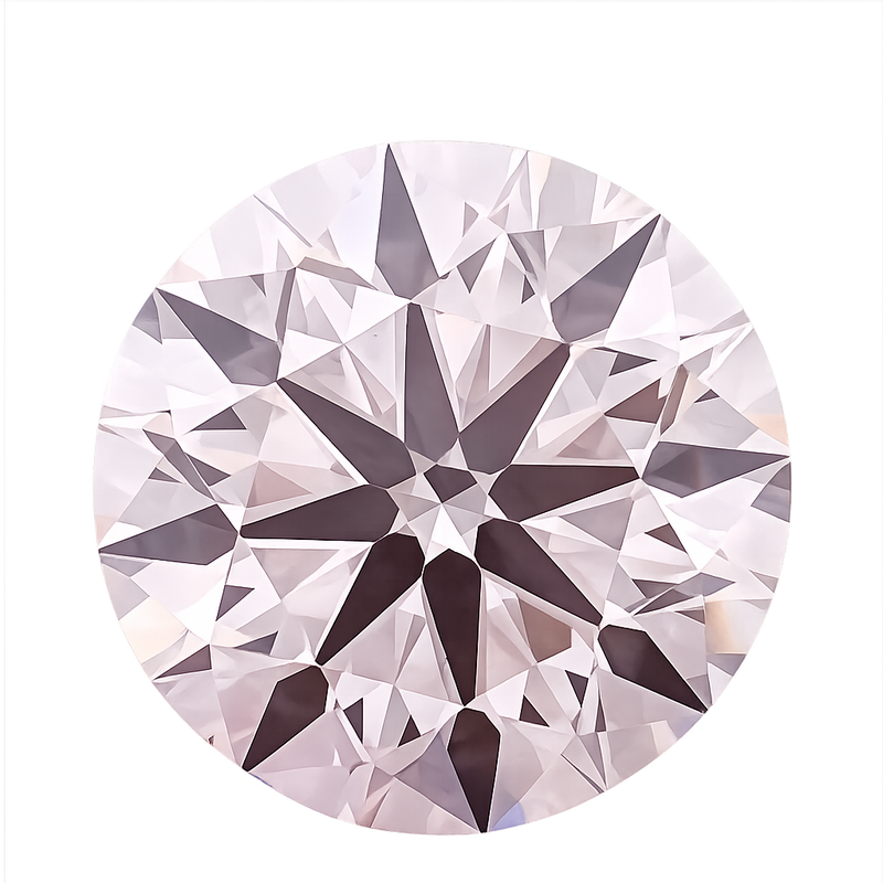 A round brilliant-cut diamond shown from above on a plain white background, displaying its characteristic geometric facets.