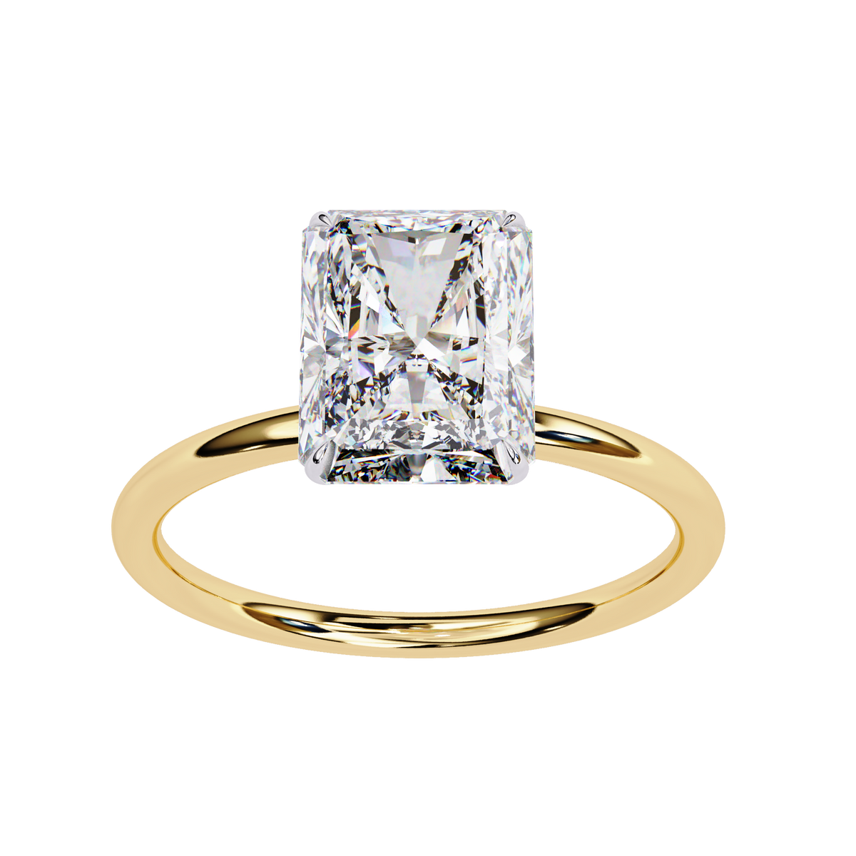 Gold ring with a large diamond on a white background