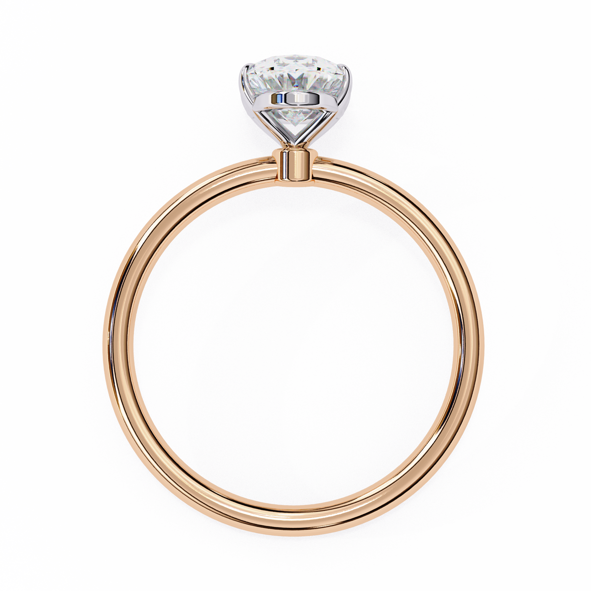 Rose gold ring with a diamond on a white background