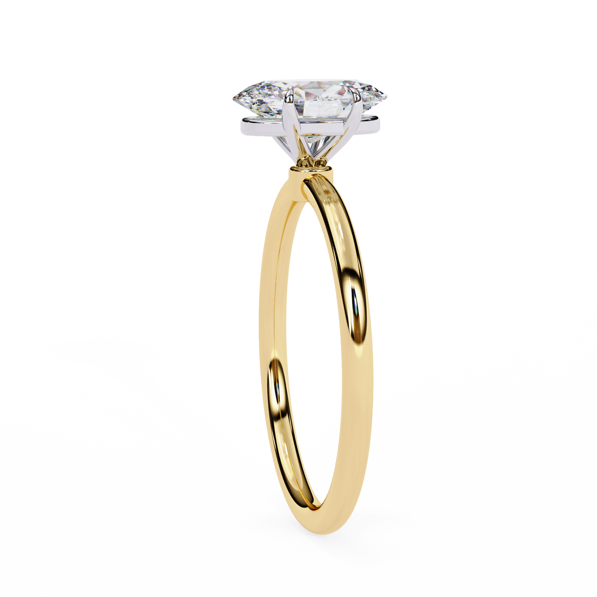 Gold ring with a diamond on a white background