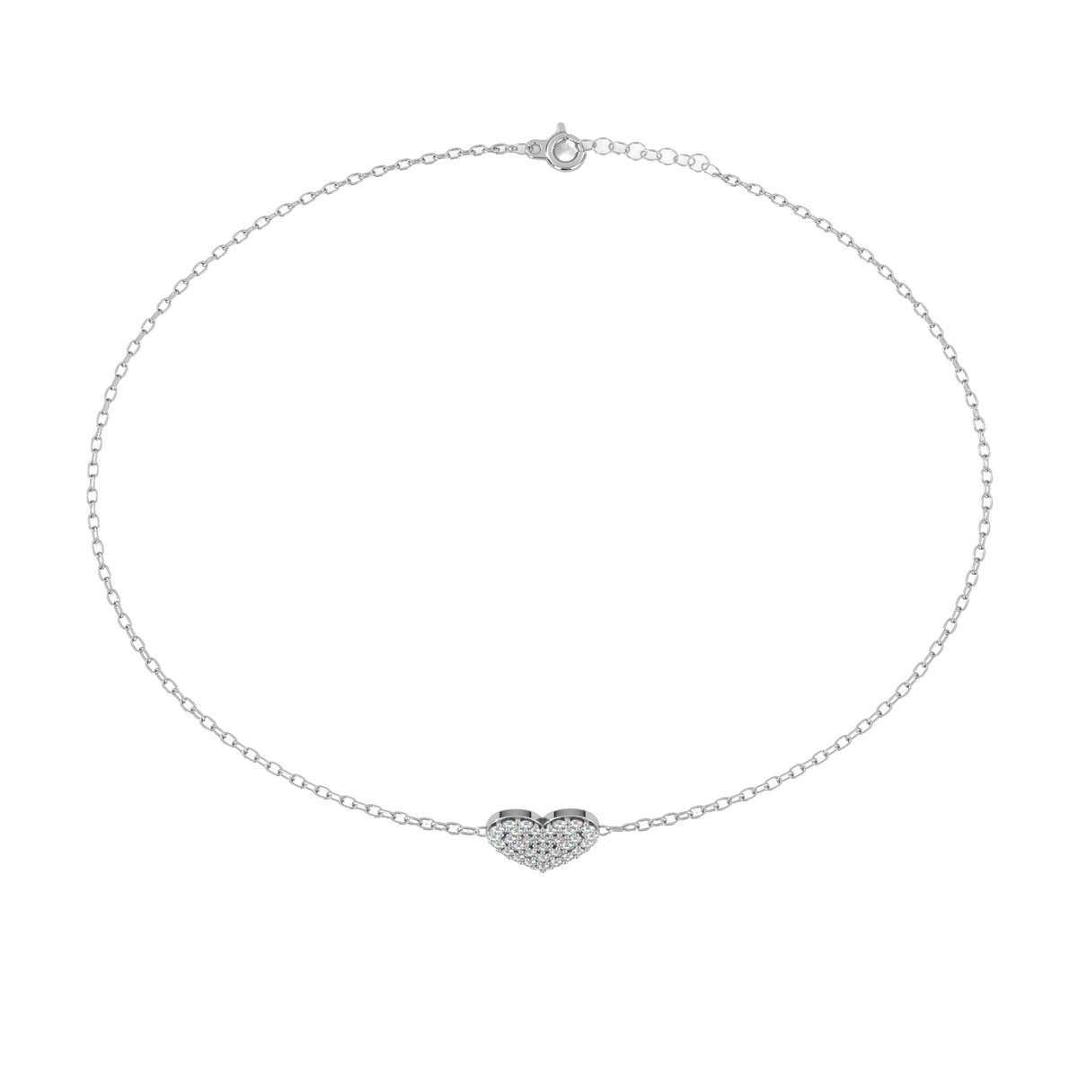Silver heart-shaped pendant necklace on a white background
