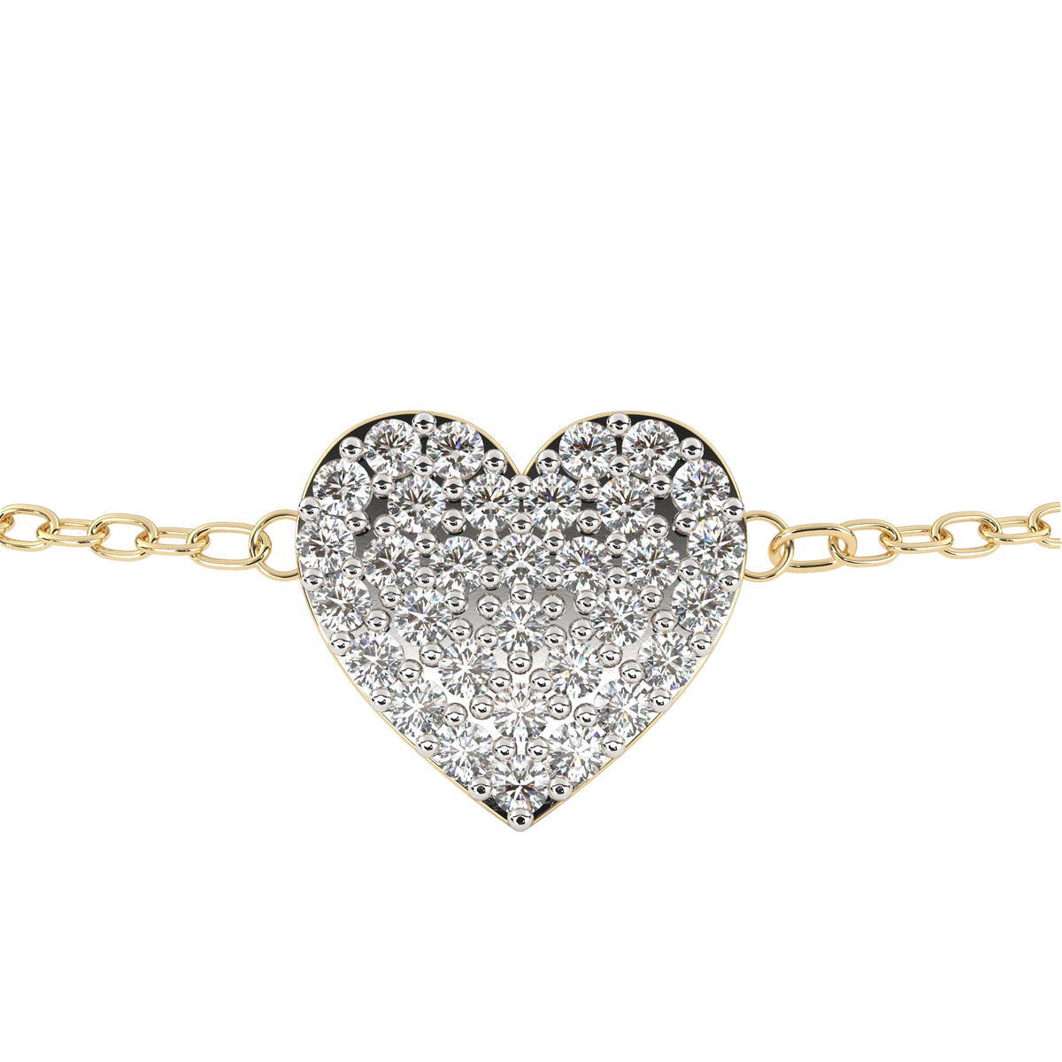 Heart-shaped diamond bracelet on a white background