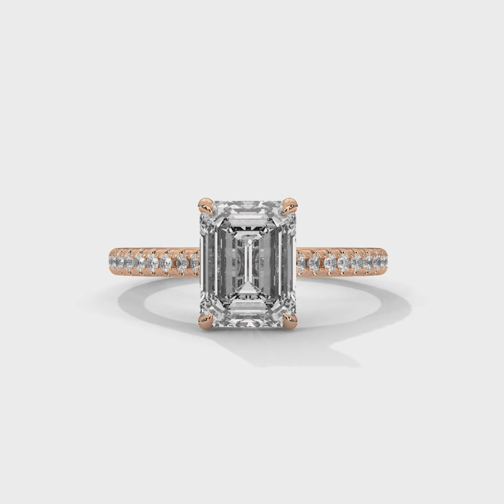 Emerald Cut Pavé Solitaire Engagement Ring