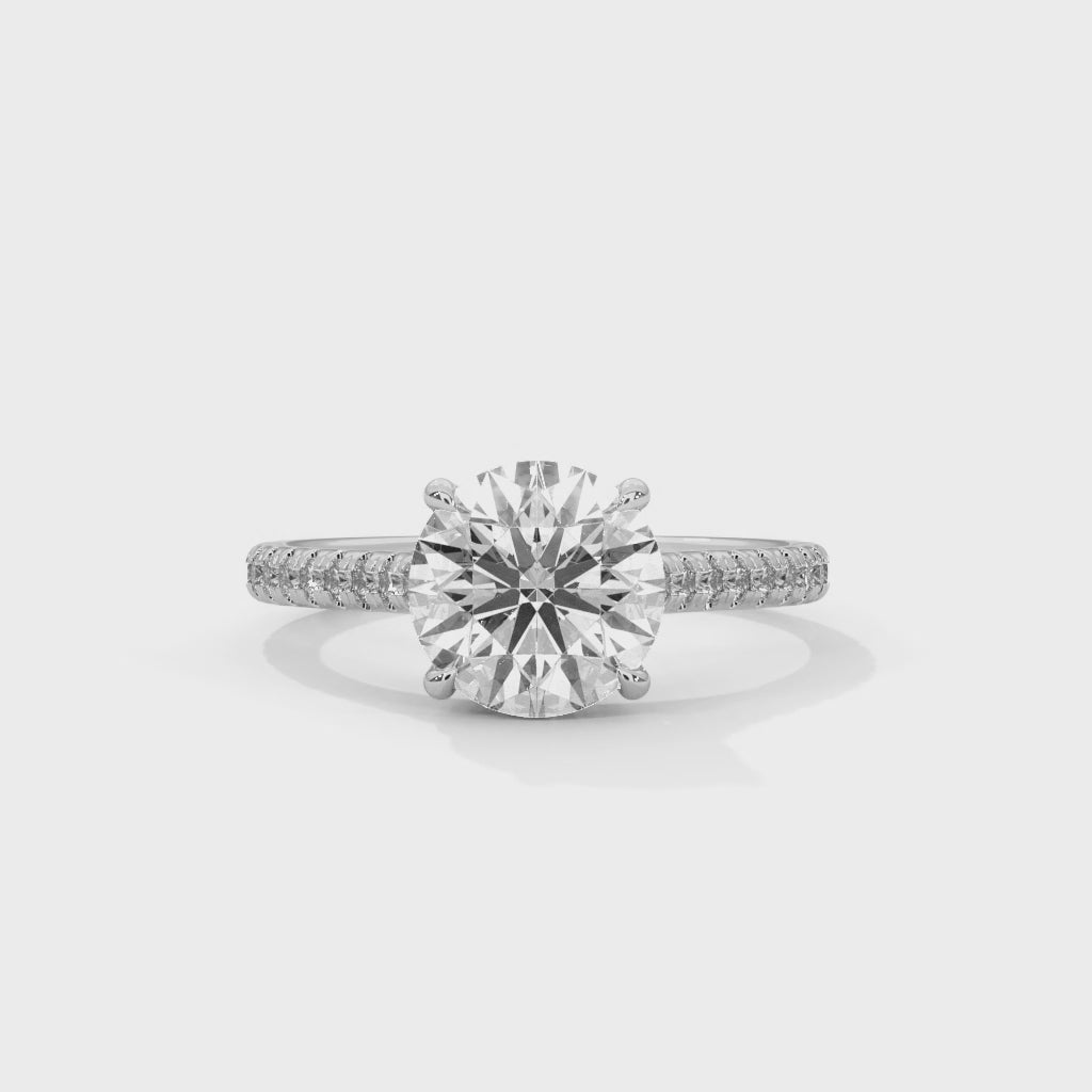 Round Brilliant Pavé Cathedral Solitaire Engagement Ring