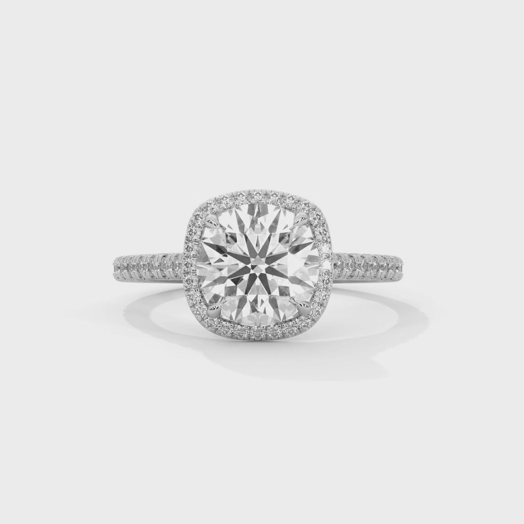 Cushion Halo Round Solitaire Engagement Ring