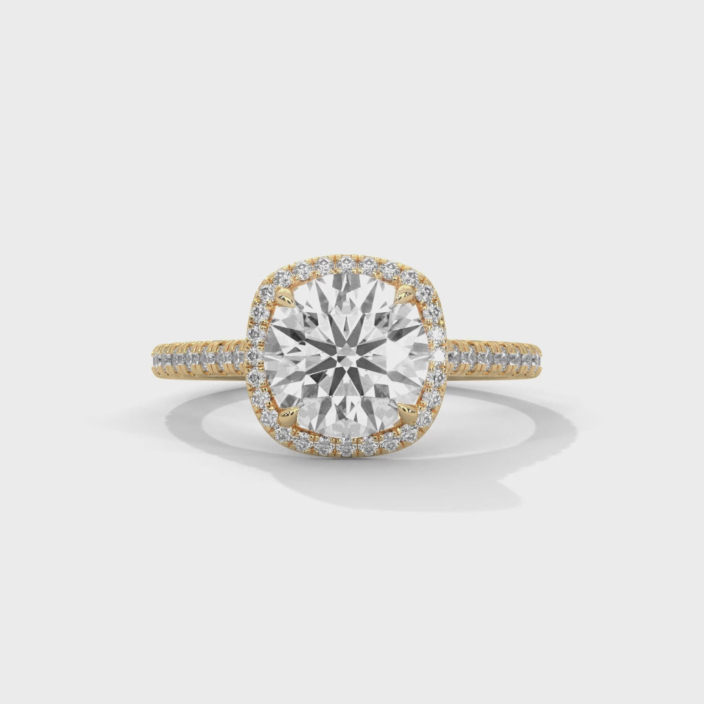 Cushion Halo Round Solitaire Engagement Ring