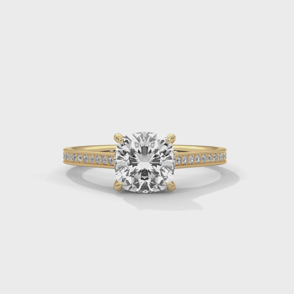 Cushion Cut Pavé Solitaire Engagement Ring