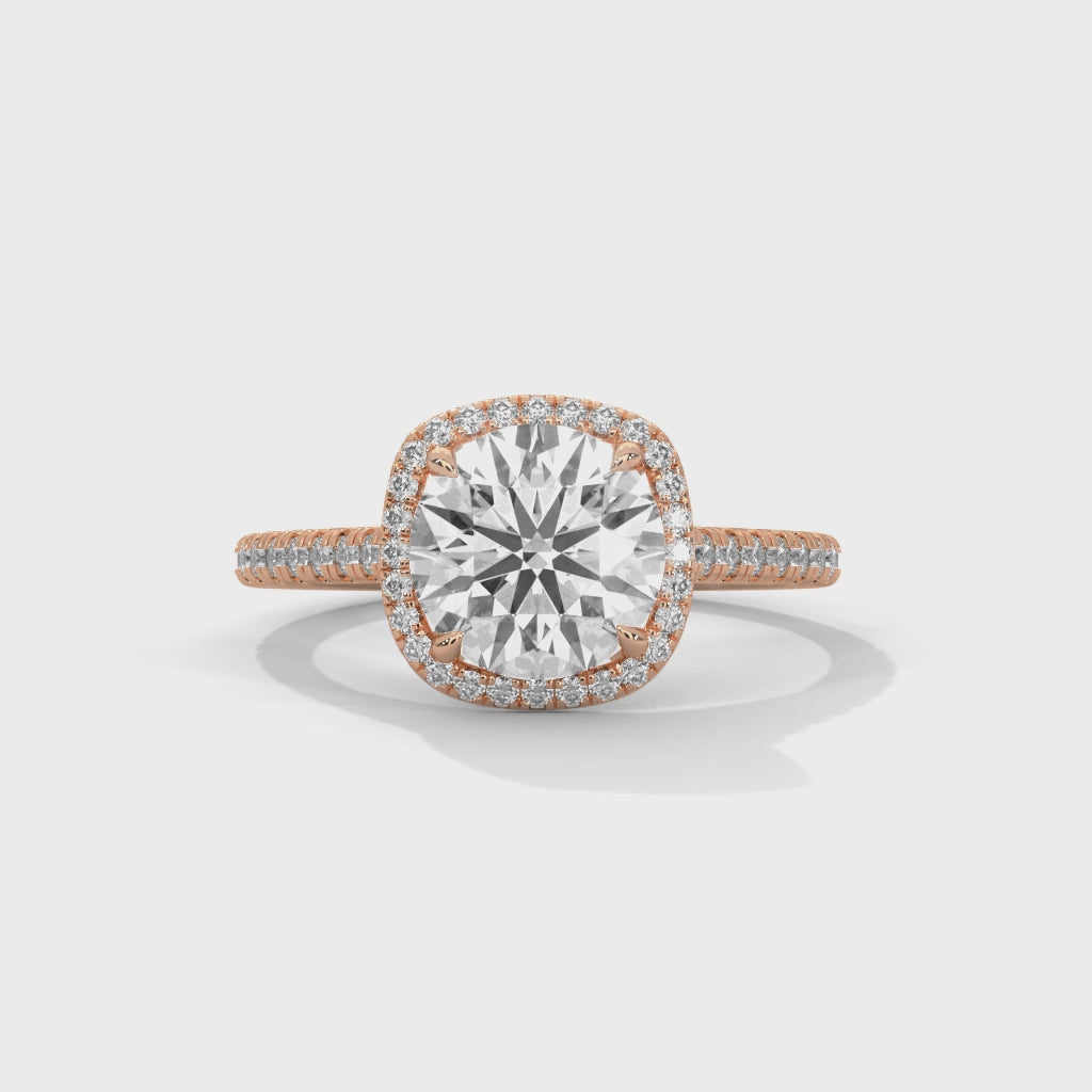 Cushion Halo Round Solitaire Engagement Ring